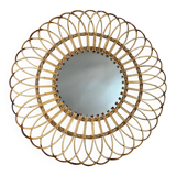 Round Sun Mirror in Rattan from the 1950s Spain Ibiza