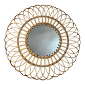 Miroir soleil rond en rotin, Ibiza Espagne années 50
