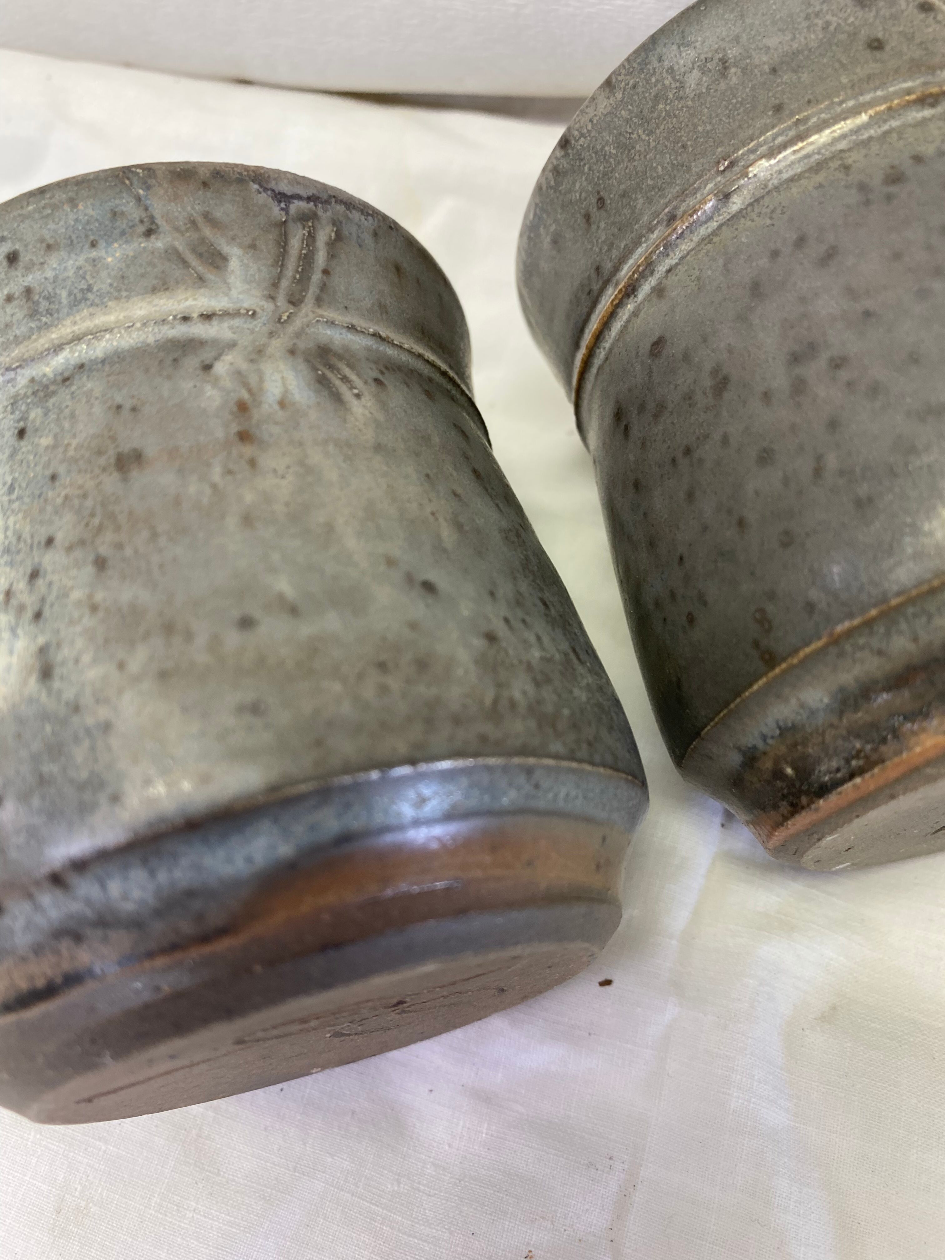 Set of 2 signed blue sandstone cups