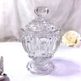 Moutardier verre cristal sur pied avec couvercle style Baroque