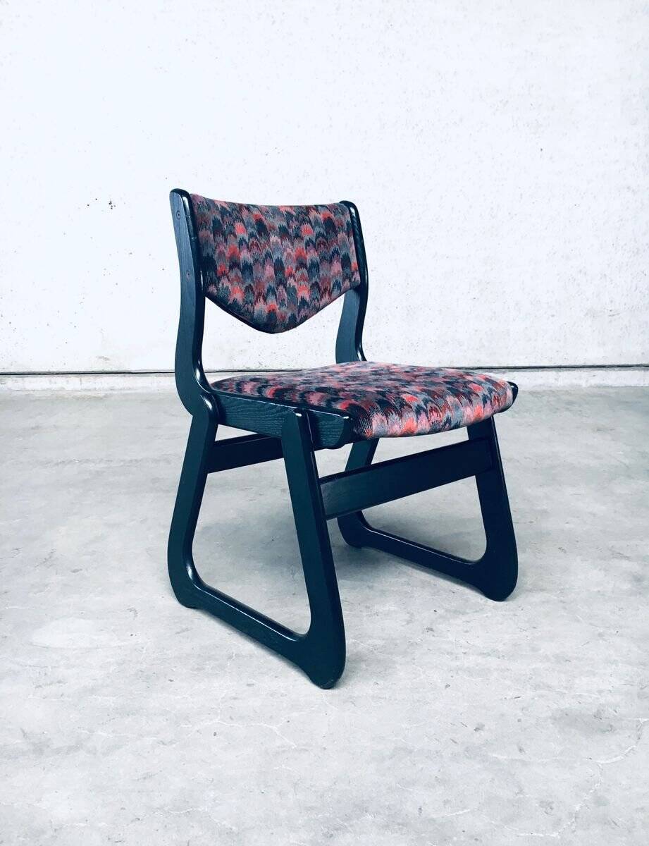 Mid-Century Modern Black Stained Wood Dining Chairs, 1970s, Set of 4