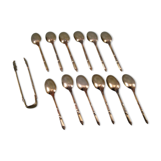 Ecrin 12 teaspoons mocha clamp sugar metal silver ERCUIS russian model
