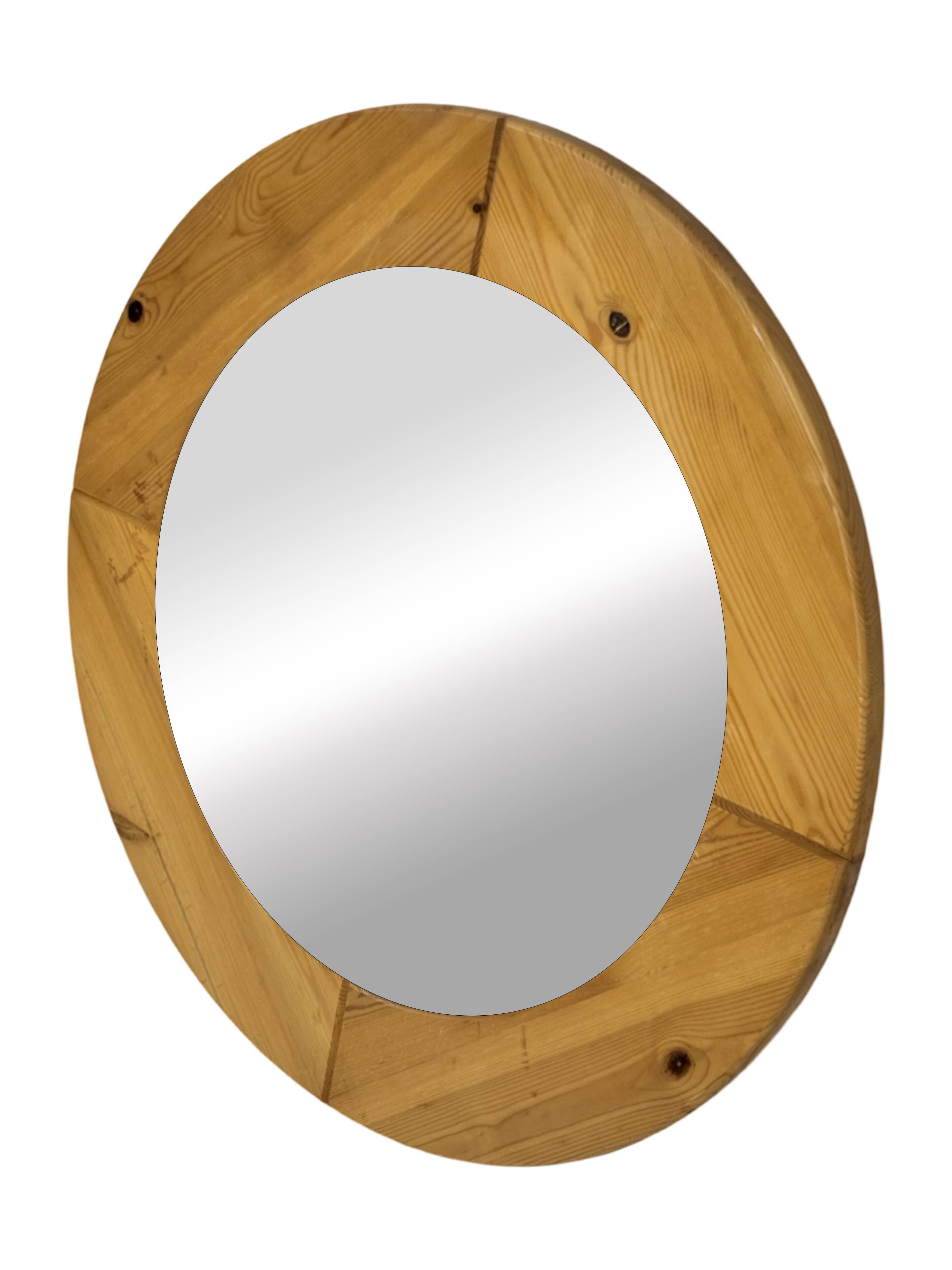 Vintage 70s round pine mirror Swedish design