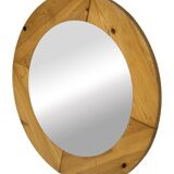 Vintage 70s round pine mirror Swedish design