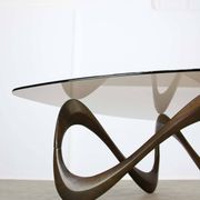 Italian Organic "Snake" Wooden and Smoked Glass Coffee Table, 1960s