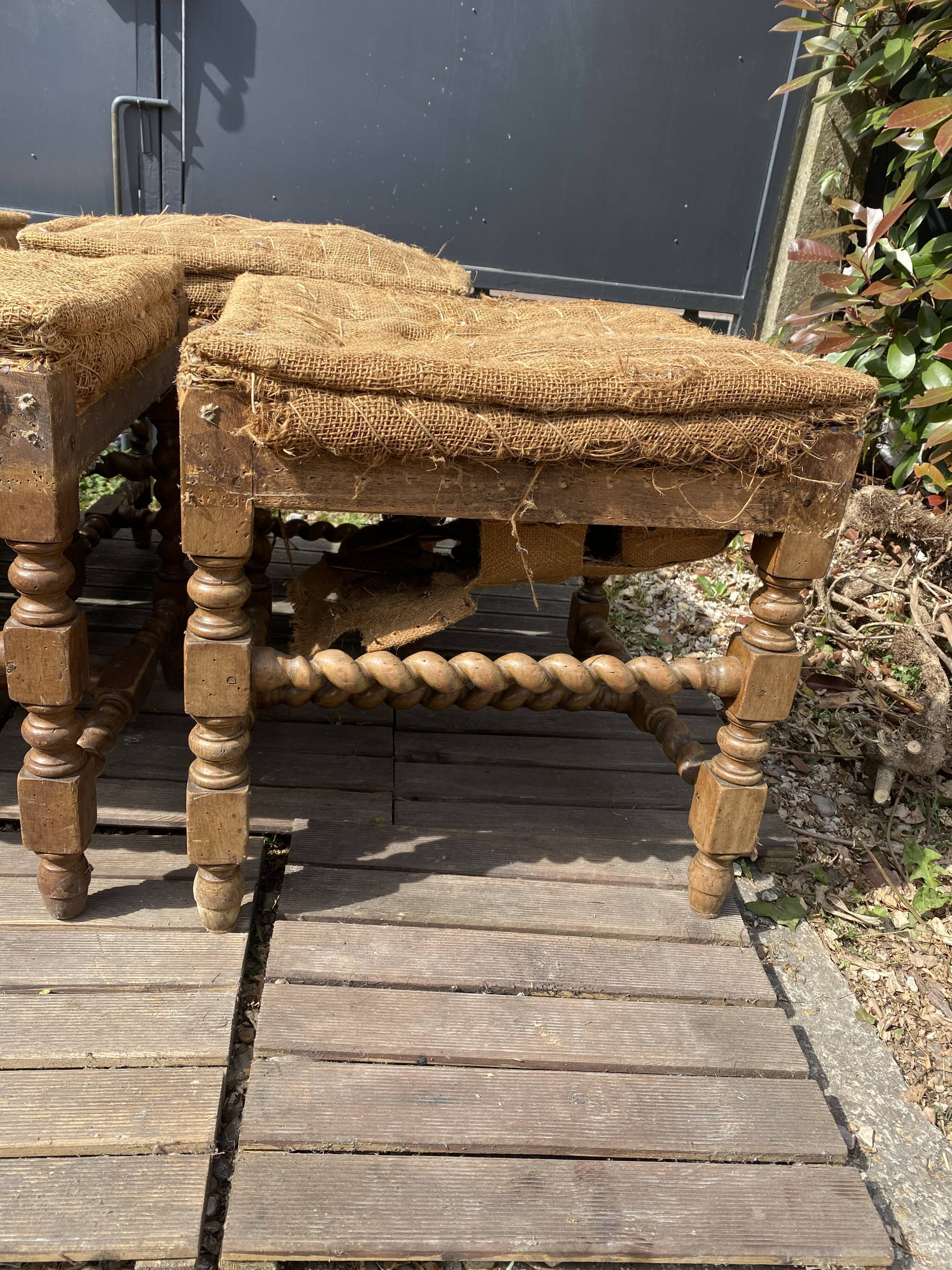 Series of five Louis XIII walnut stools