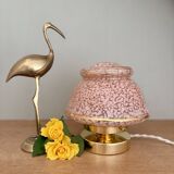 Antique art deco globe table lamp in pink and gold Clichy glass
