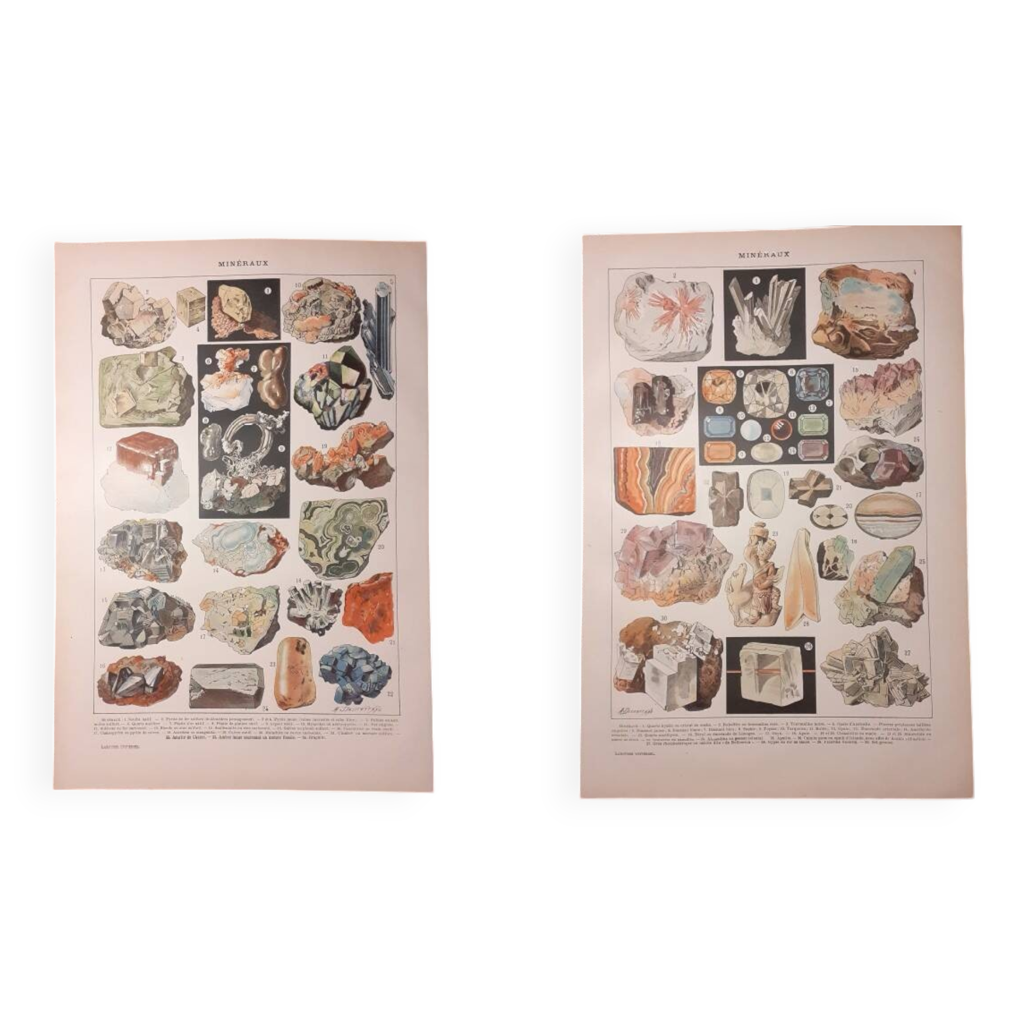 Set of two lithographs on rocks and minerals from 1922