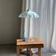 Vintage suspension in white and blue glass with wavy edge D46 H53