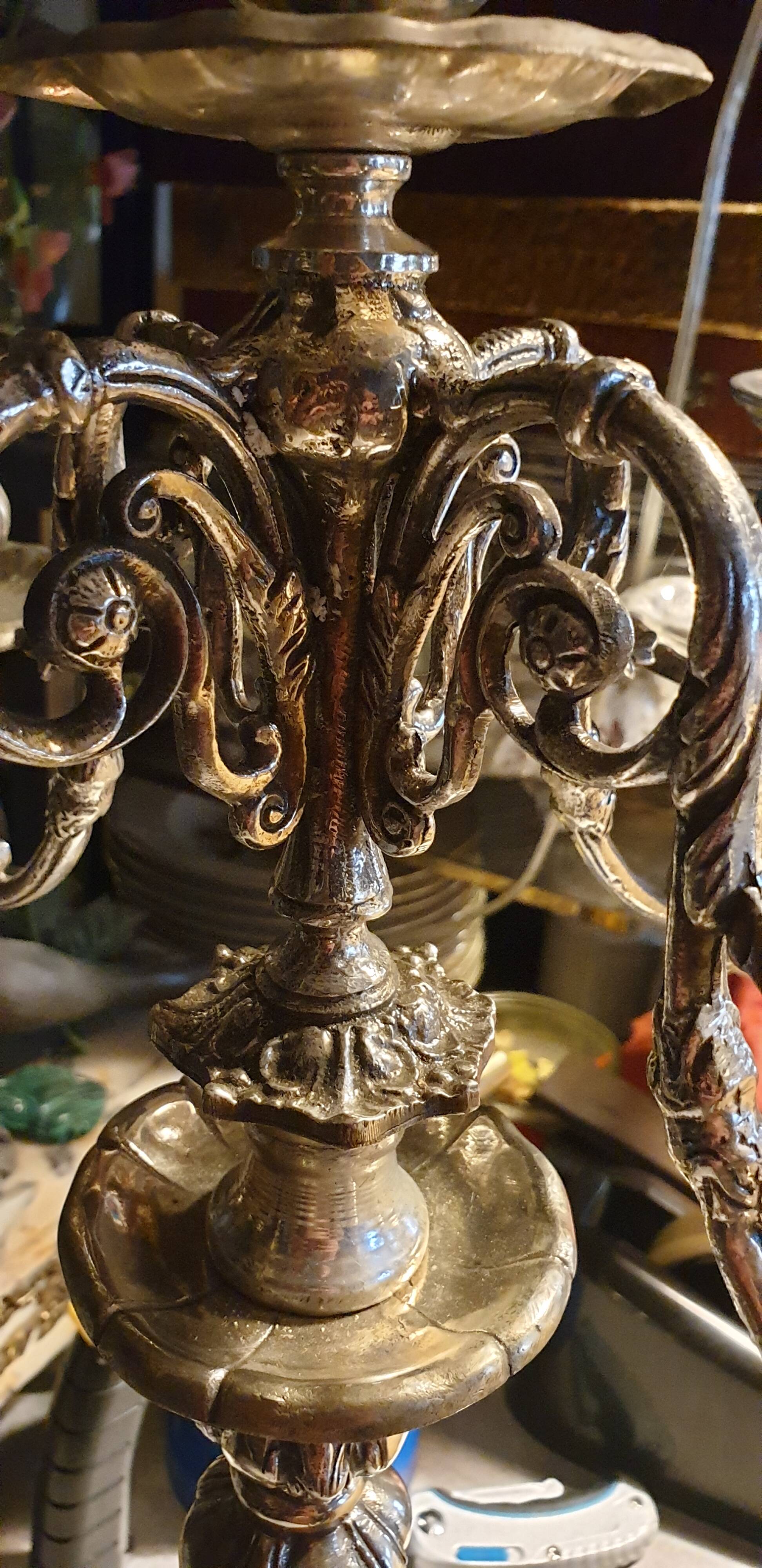 Silver metal candlestick 5 lights baroque style