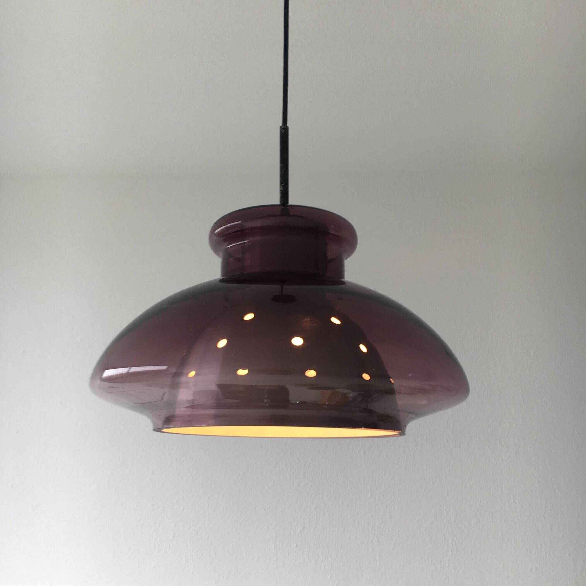 Doria Leuchten Germany Mid Century hanging lamp purple glass space age, 197