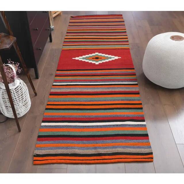 1970s Vintage Turkish Hand-Knotted Wool Cotton Red Runner Rug 83x281