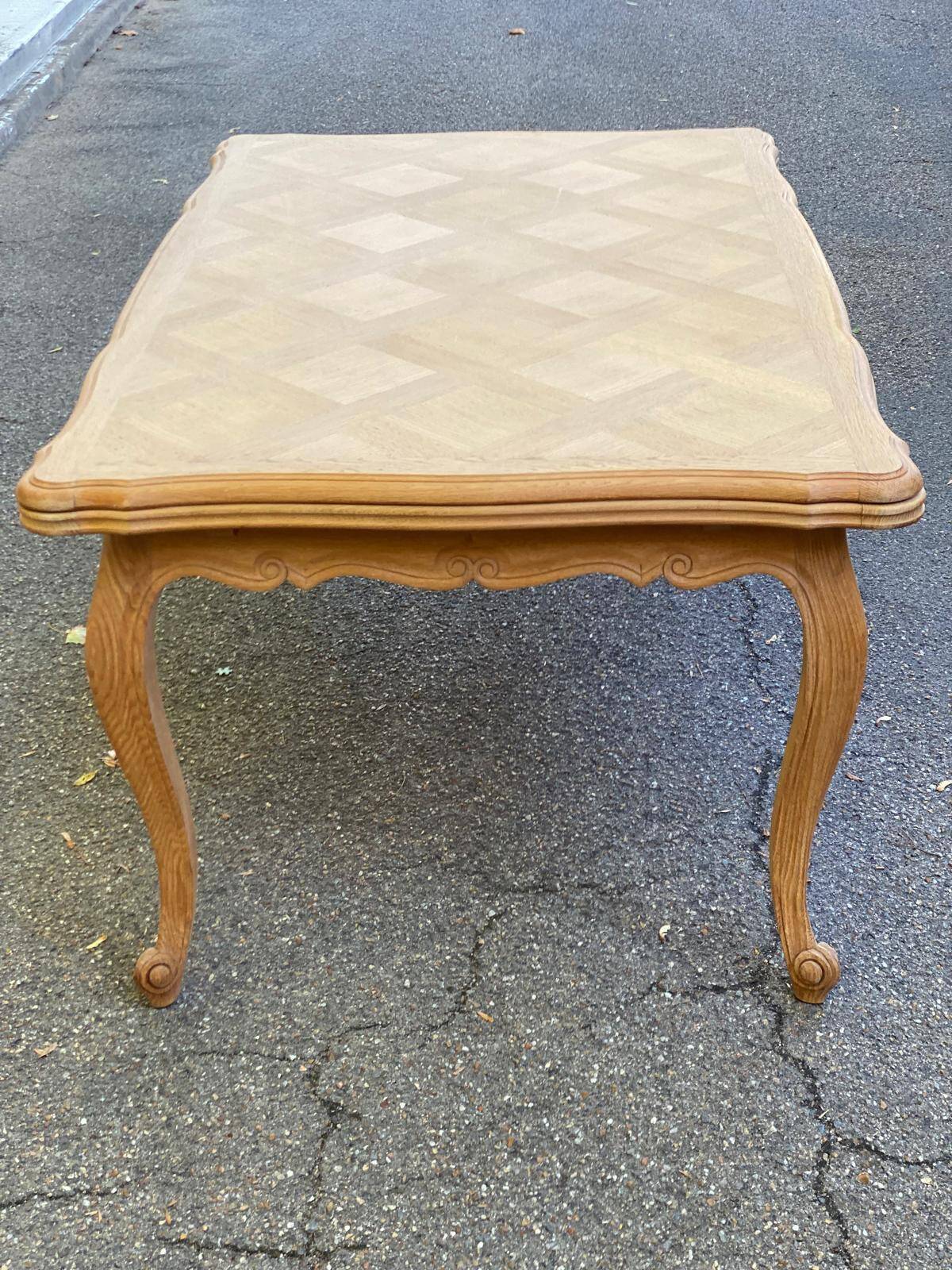 Large Louis XV dining table stripped in solid oak 1960 260cm