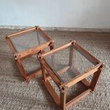 Pair of pine and glass side tables