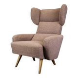 Mid-century wingback lounge chair in pink fabric, Czechoslovakia, 1970s