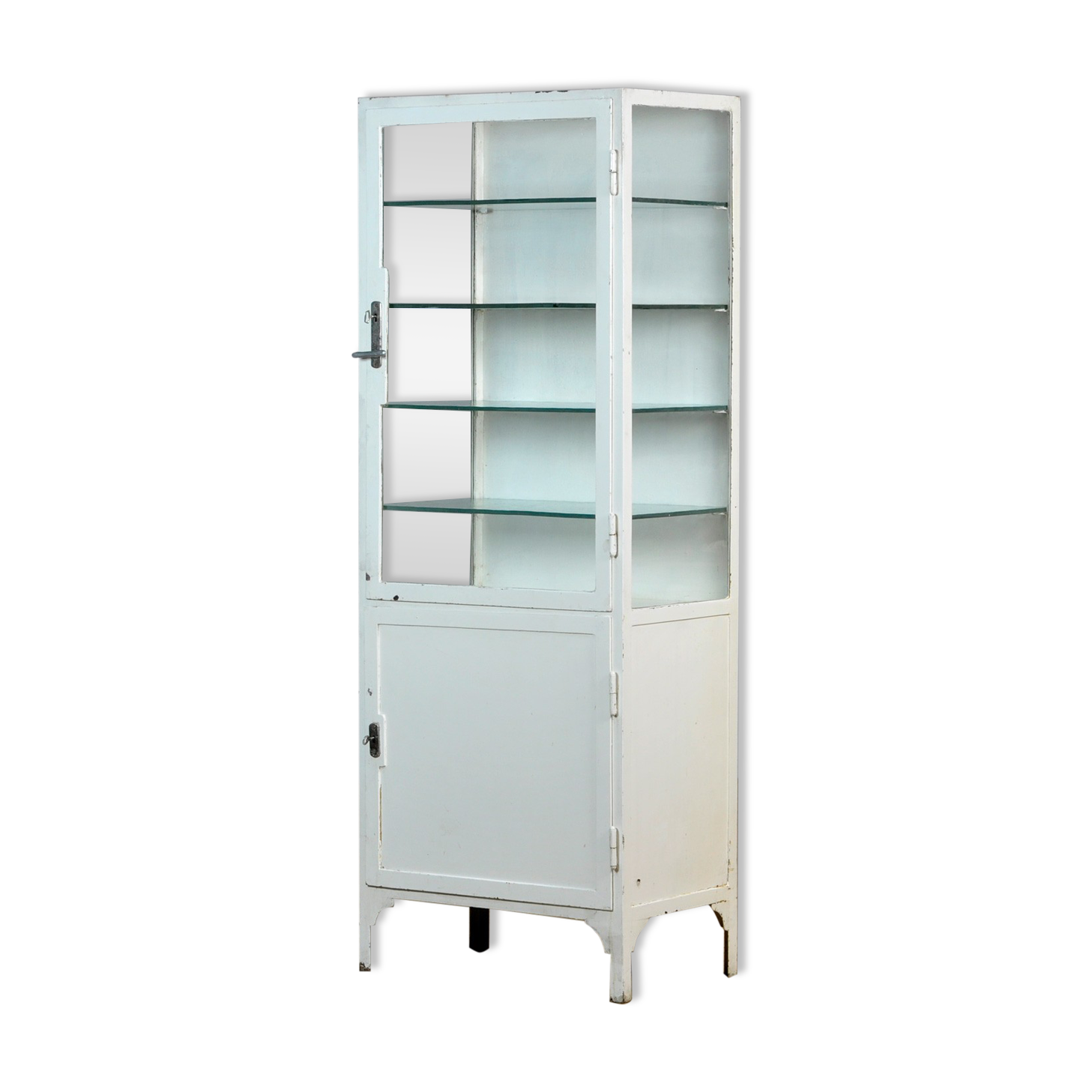 Medical Iron And Glass Cabinet, 1940s