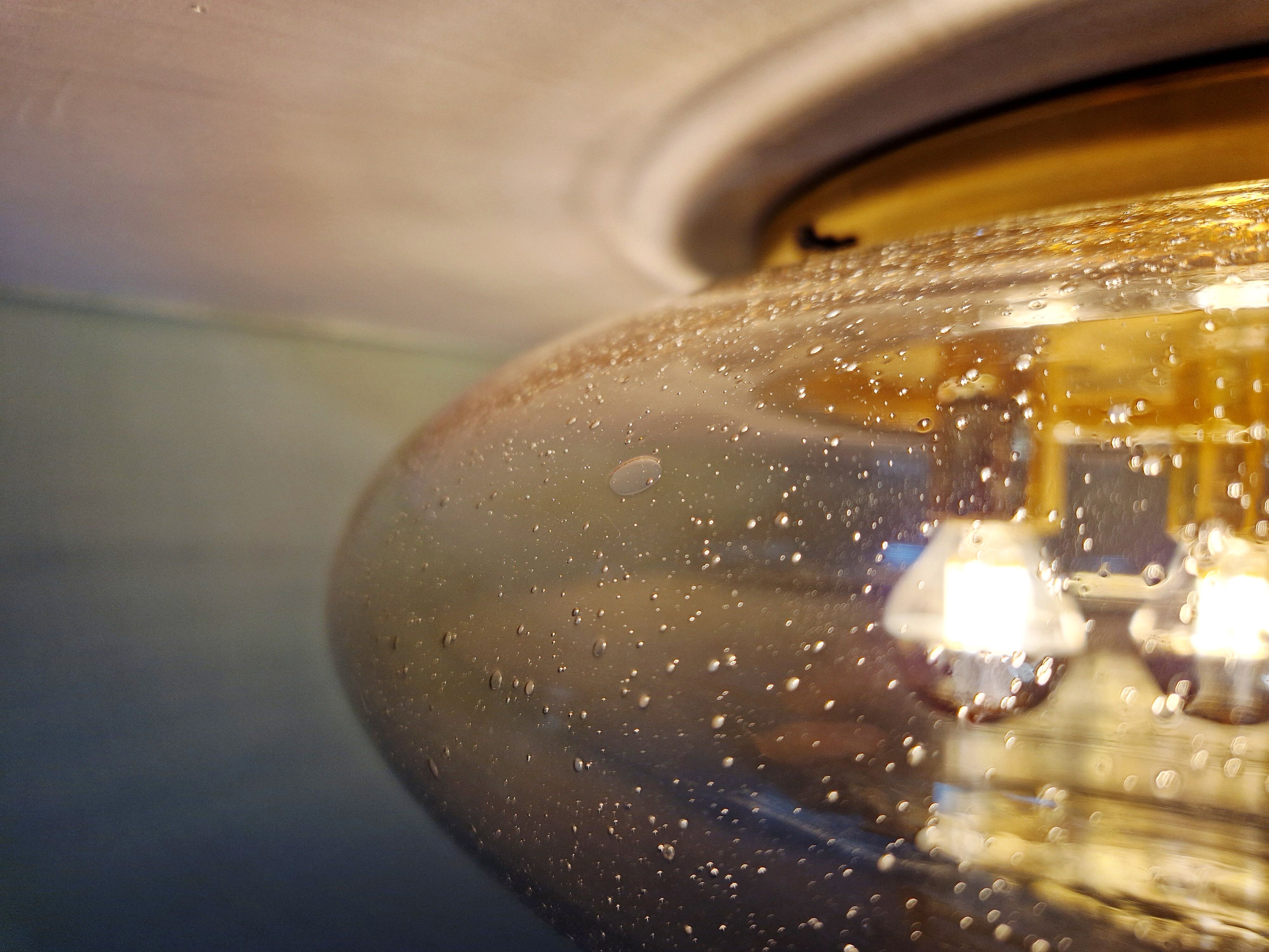 Large ceiling light in brass and blown bubble glass, Glasshütte Limburg, 1970.