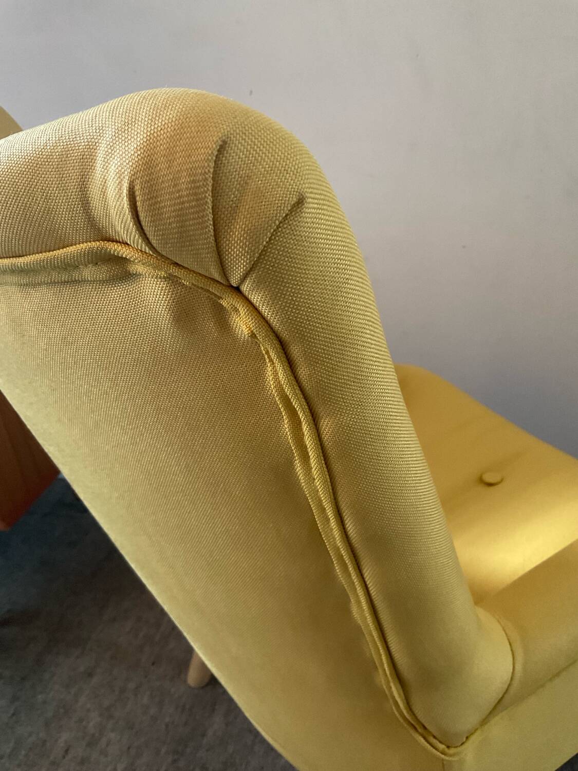 Armchair and ottoman set in beech and yellow fabric