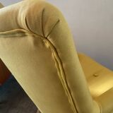 Armchair and ottoman set in beech and yellow fabric