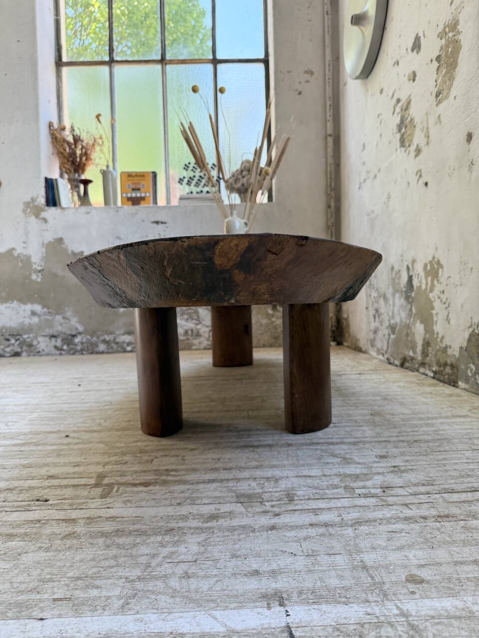 Table basse années 50 plateau bois exotique XXL
