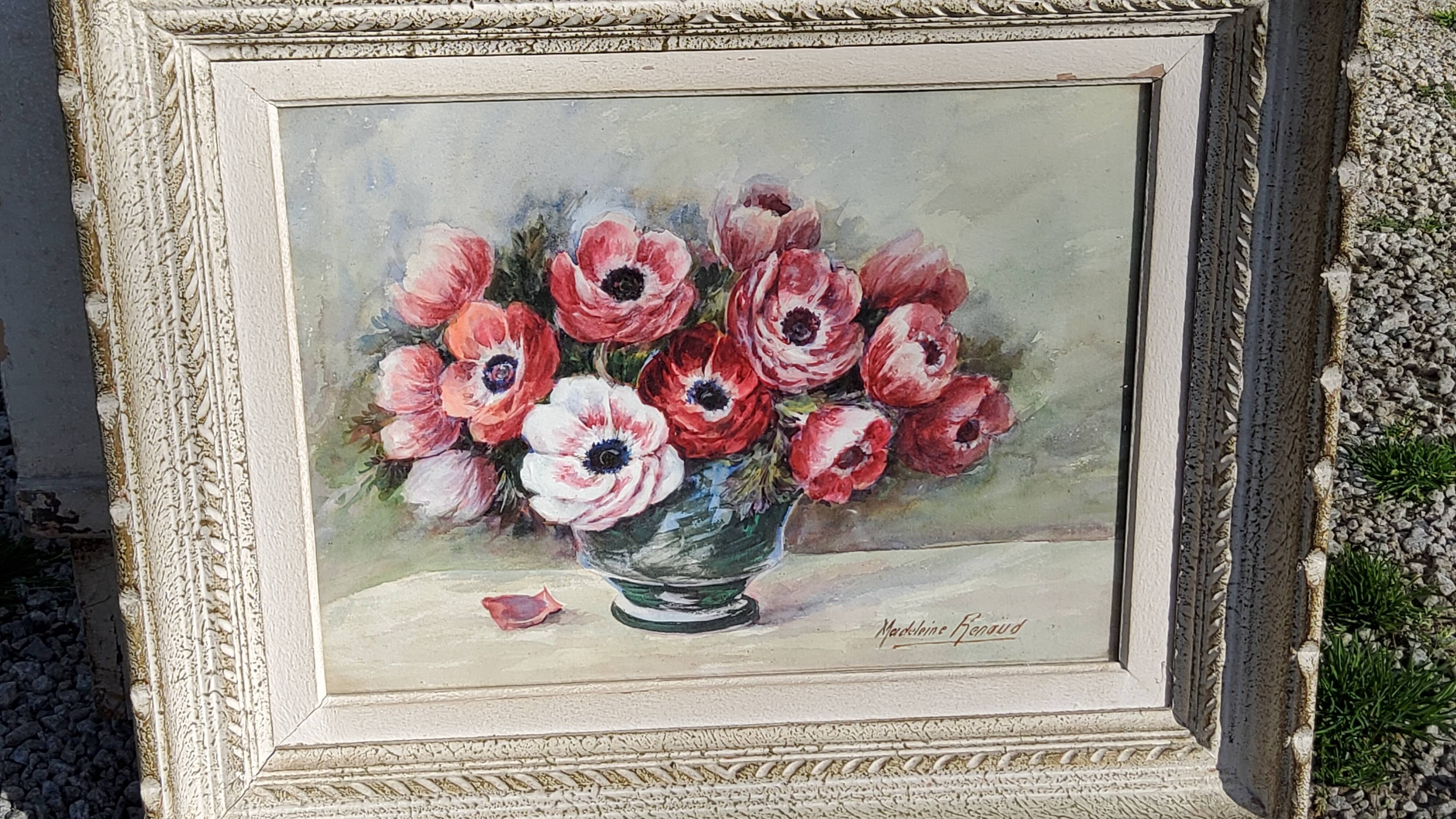 Tableau aquarelle de Madeleine Renaud milieu XXieme siècle