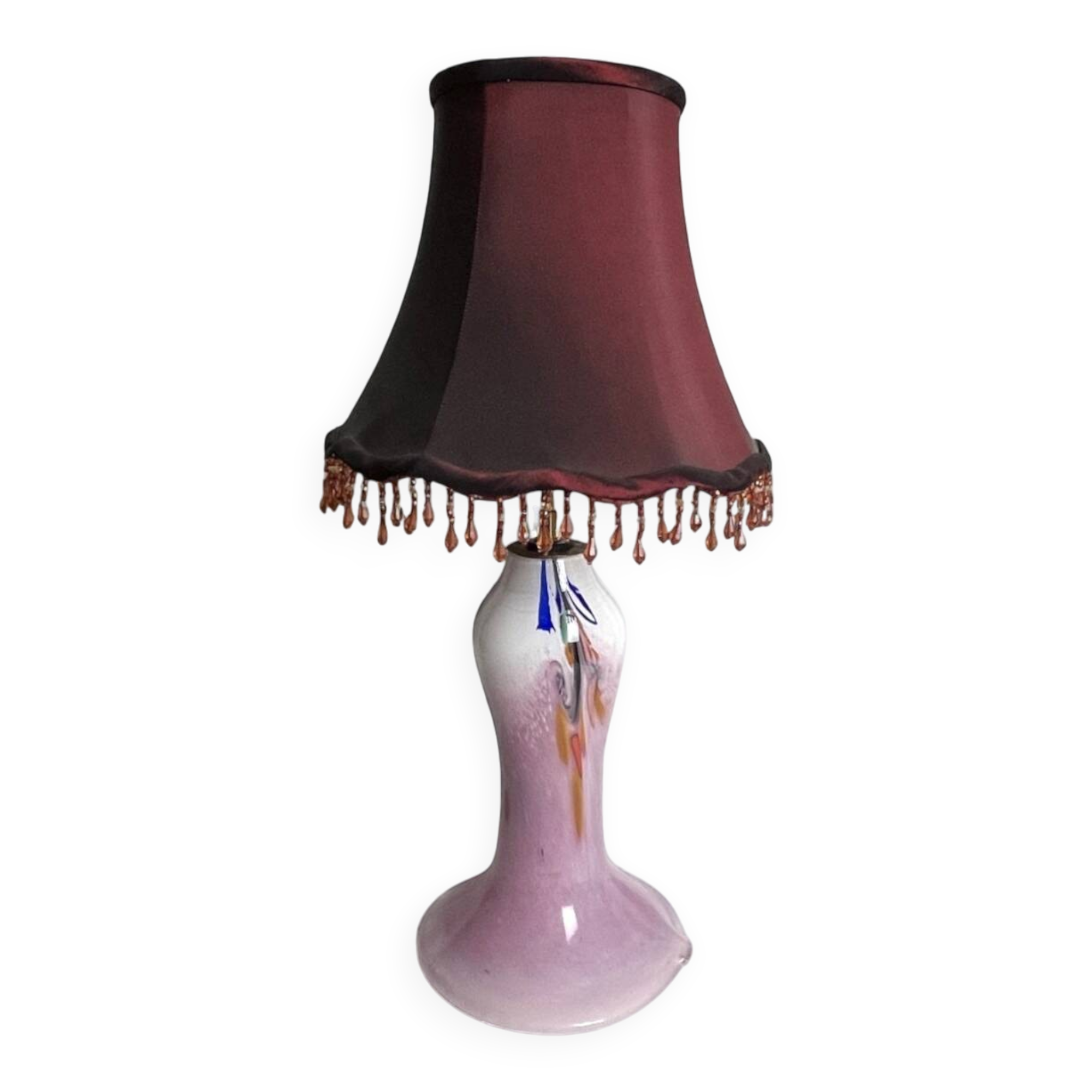 Lampe à poser pied verre Clichy abat-jour XXème