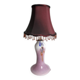 Lampe à poser pied verre Clichy abat-jour XXème