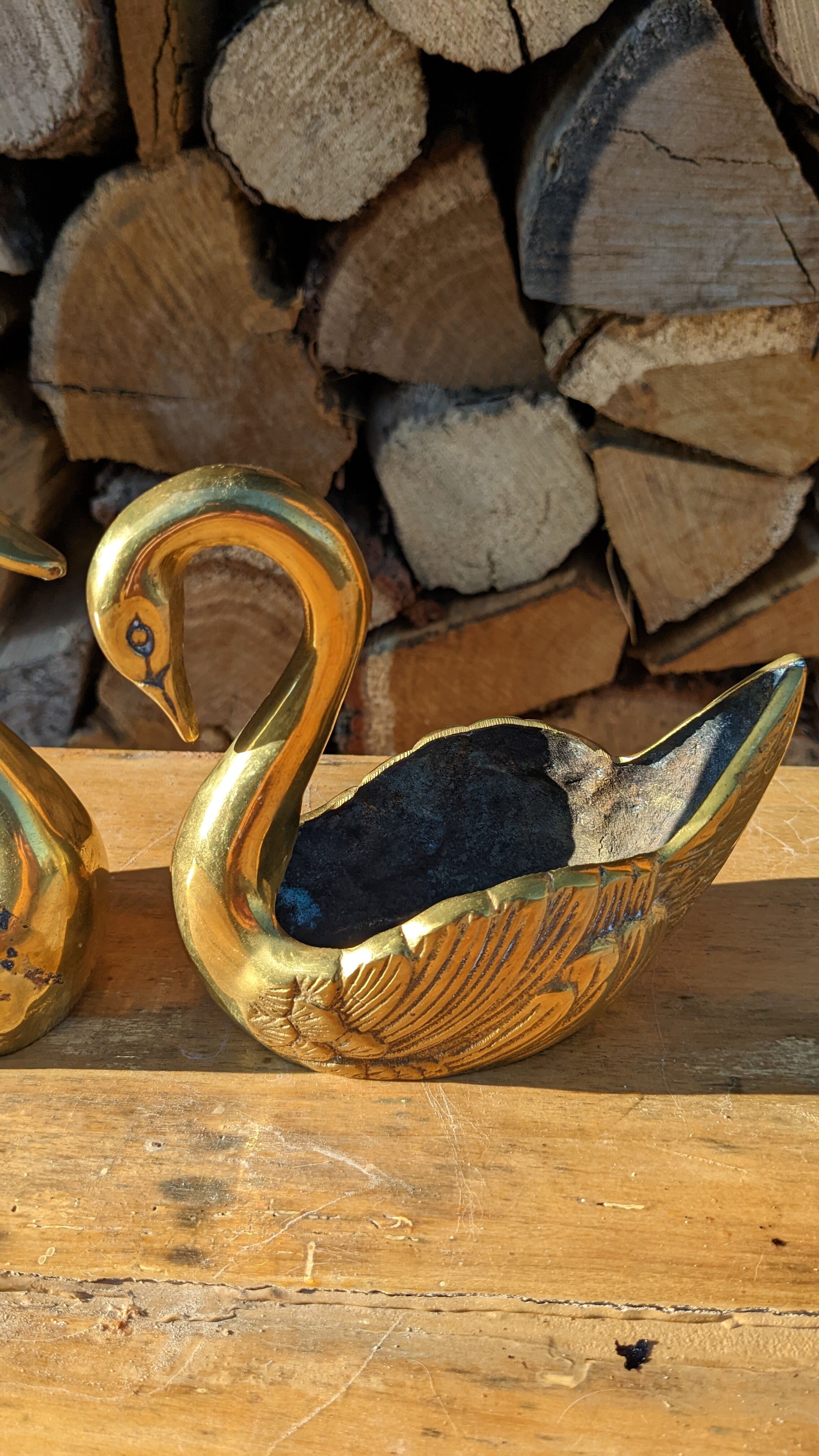 Duo de cygnes en laiton doré