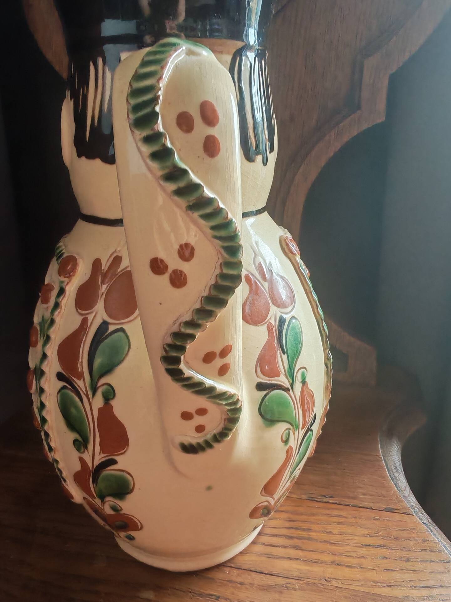 Anthropomorphic pitcher in slipware Hungarian folk art 1960
