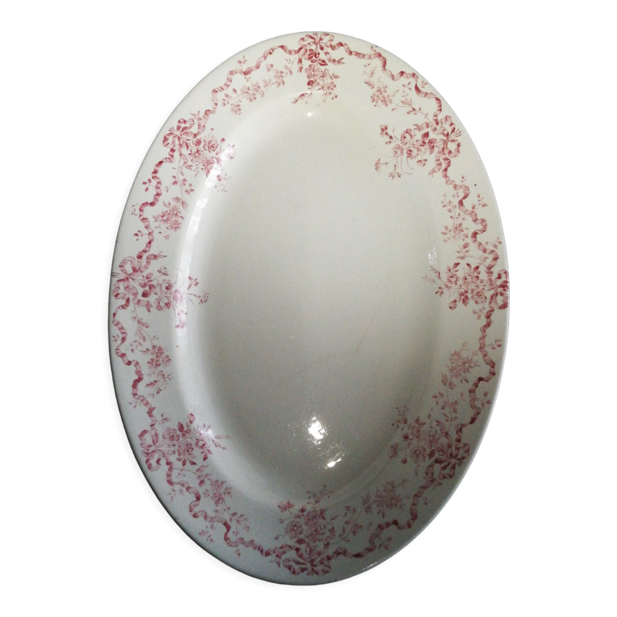 Longwy dish, pink and white Manon model