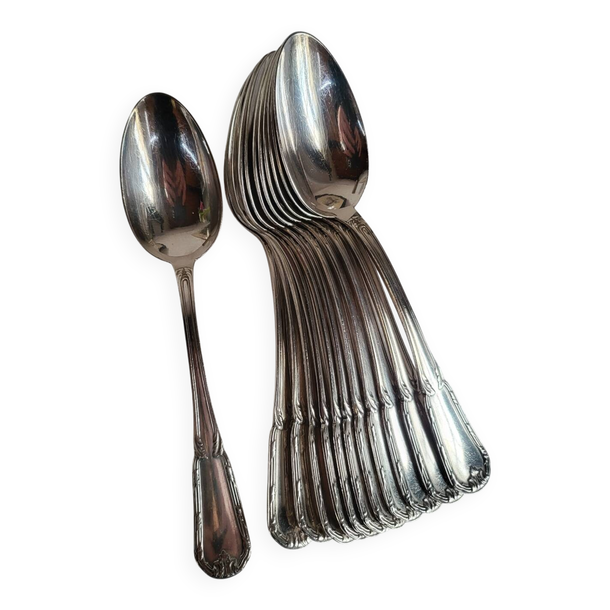12 Large Silver-Plated Metal Spoons Boulenger Table Cutlery