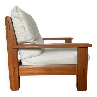 Modernist armchair in solid elm, Maison Regain style
