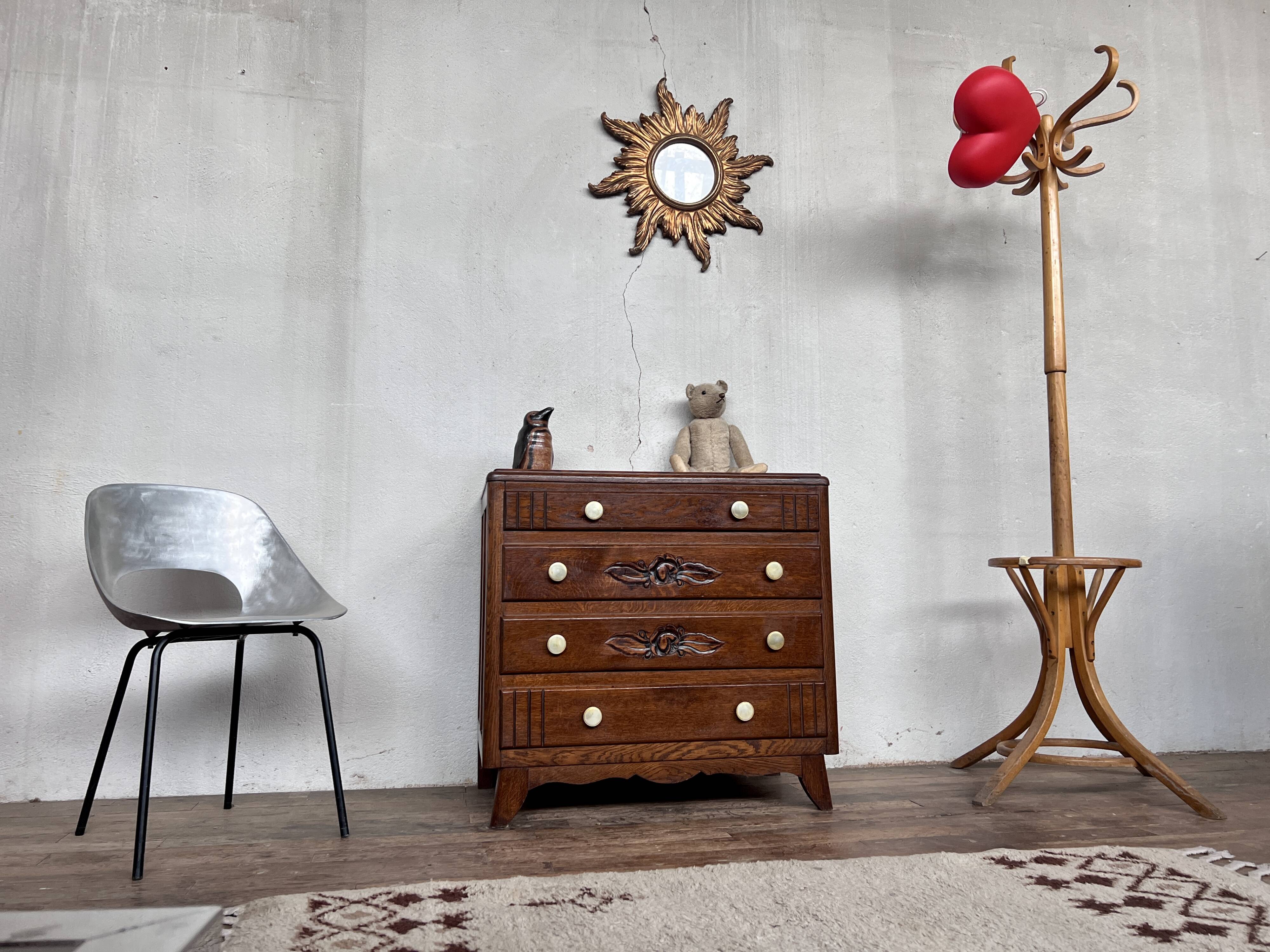 Chest of drawers semainier chiffonnier vintage oak 1950 style Art deco