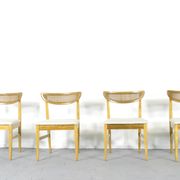 Very Rare Set Of 4 Vintage Midcentury Teak And Cane Bergere Chairs