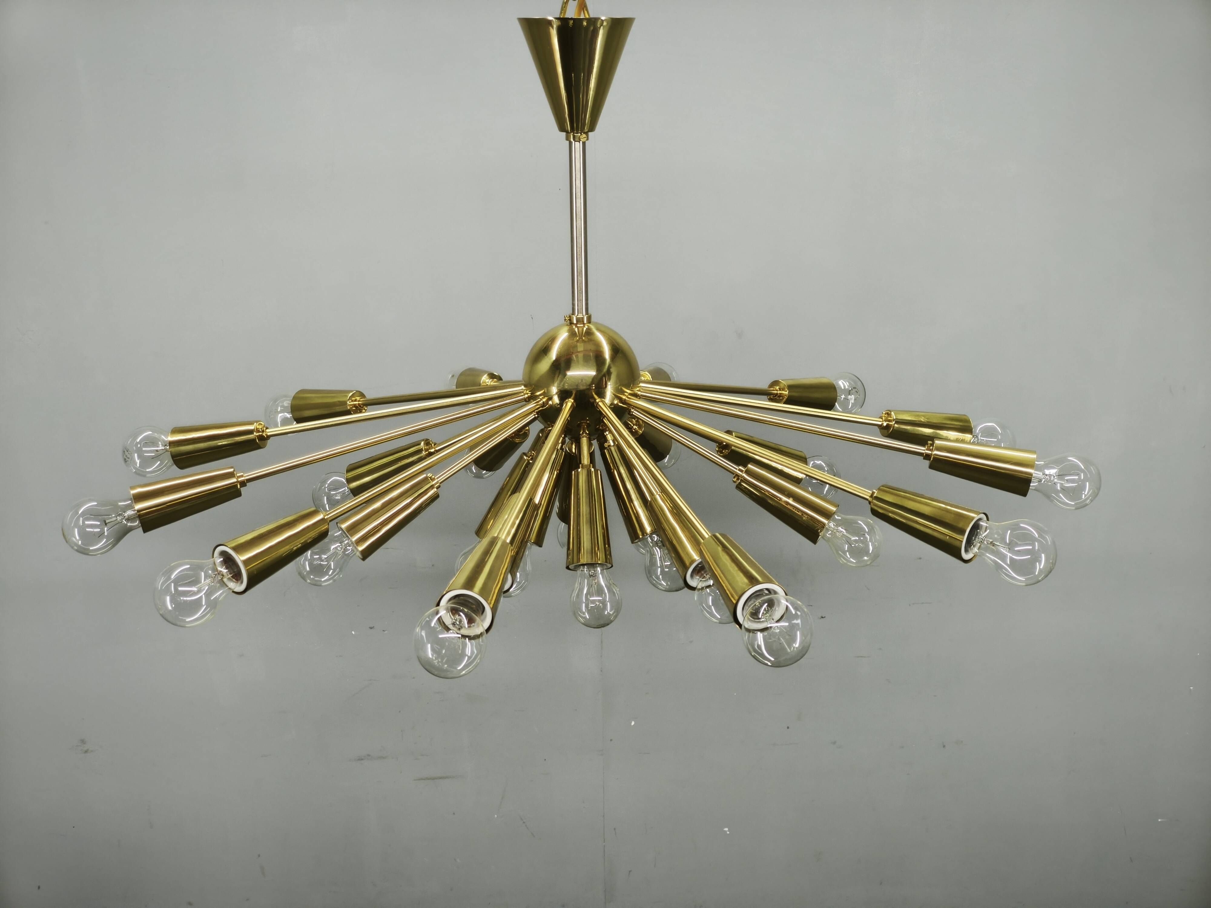 Kamenický Šenov 28-Light Brass Sputnik Chandelier, Czechoslovakia, 1970s
