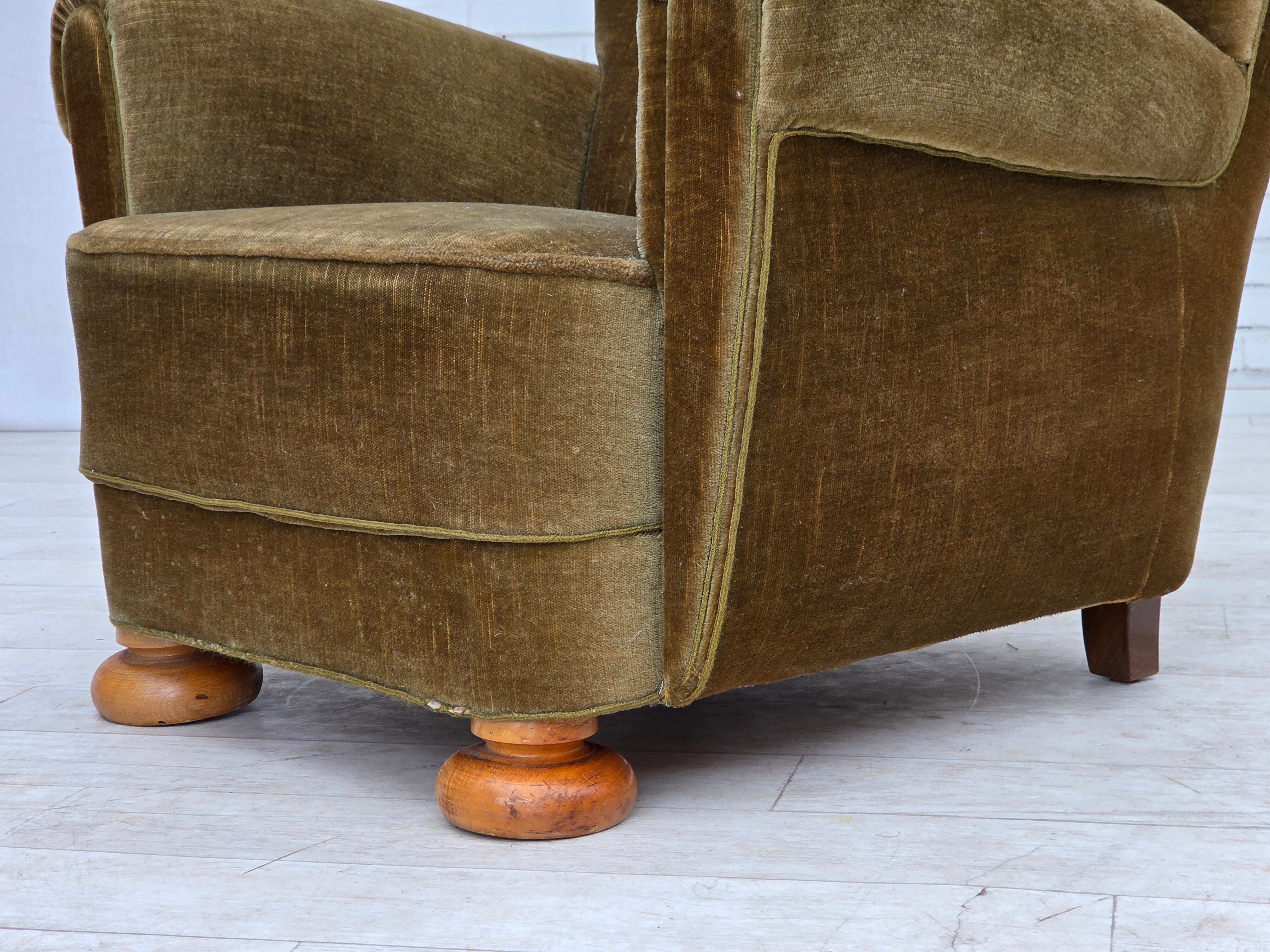 1960s, Danish highback relax armchair, green furniture velour.
