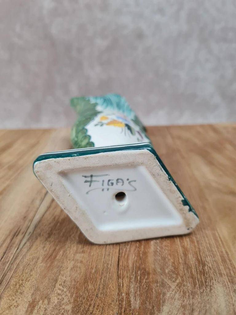 Small earthenware vase signed Figas – hand-painted floral decoration