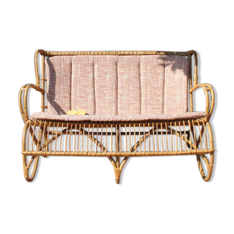 Vintage rattan bench seat