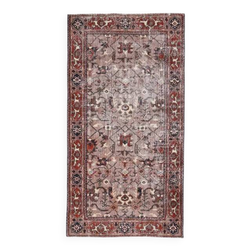 Tapis vintage turc Oushak fait à la main en laine et coton rose 111x216