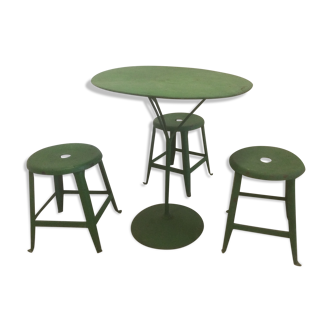 Old iron table and 3 stools