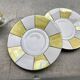 60s striped iridescent porcelain coffee service, 2 cups + 2 vintage saucers