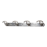 Vintage chrome wall coat rack with 4 hooks, modernist/industrial design.