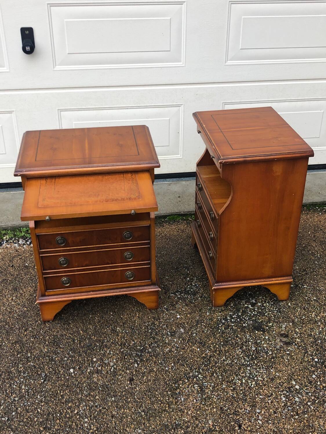 2 old wooden bedside tables with leather top