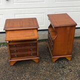 2 old wooden bedside tables with leather top
