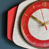 Vintage formica clock silent wall clock "Rouge Gris"