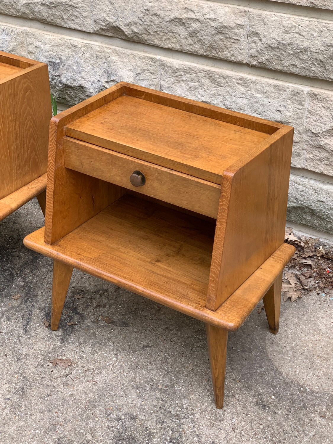 Pair of bedside feet compass solid oak vintage 1950