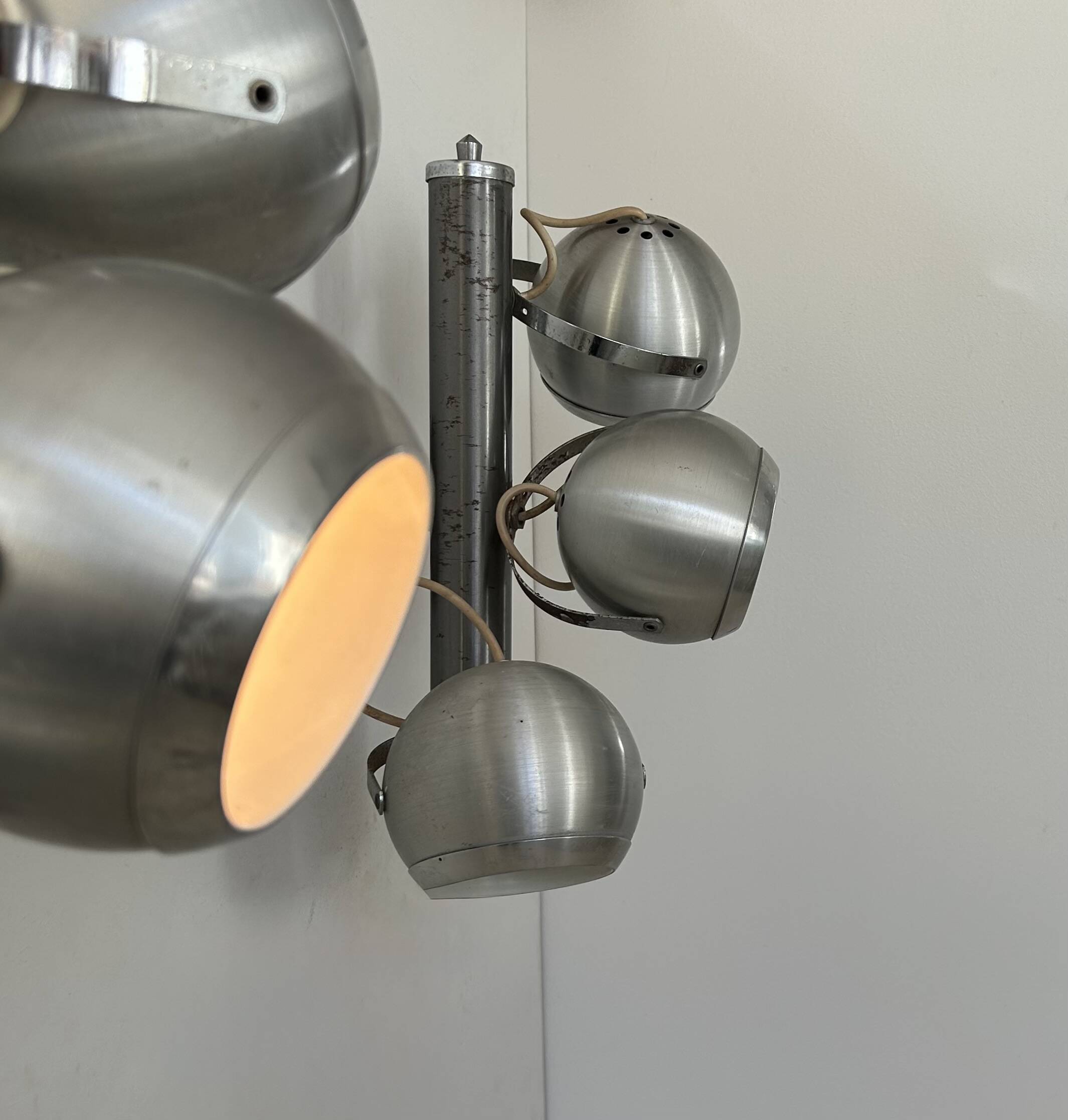 Pair of vintage adjustable wall lights, chrome and brushed metal, France 1970