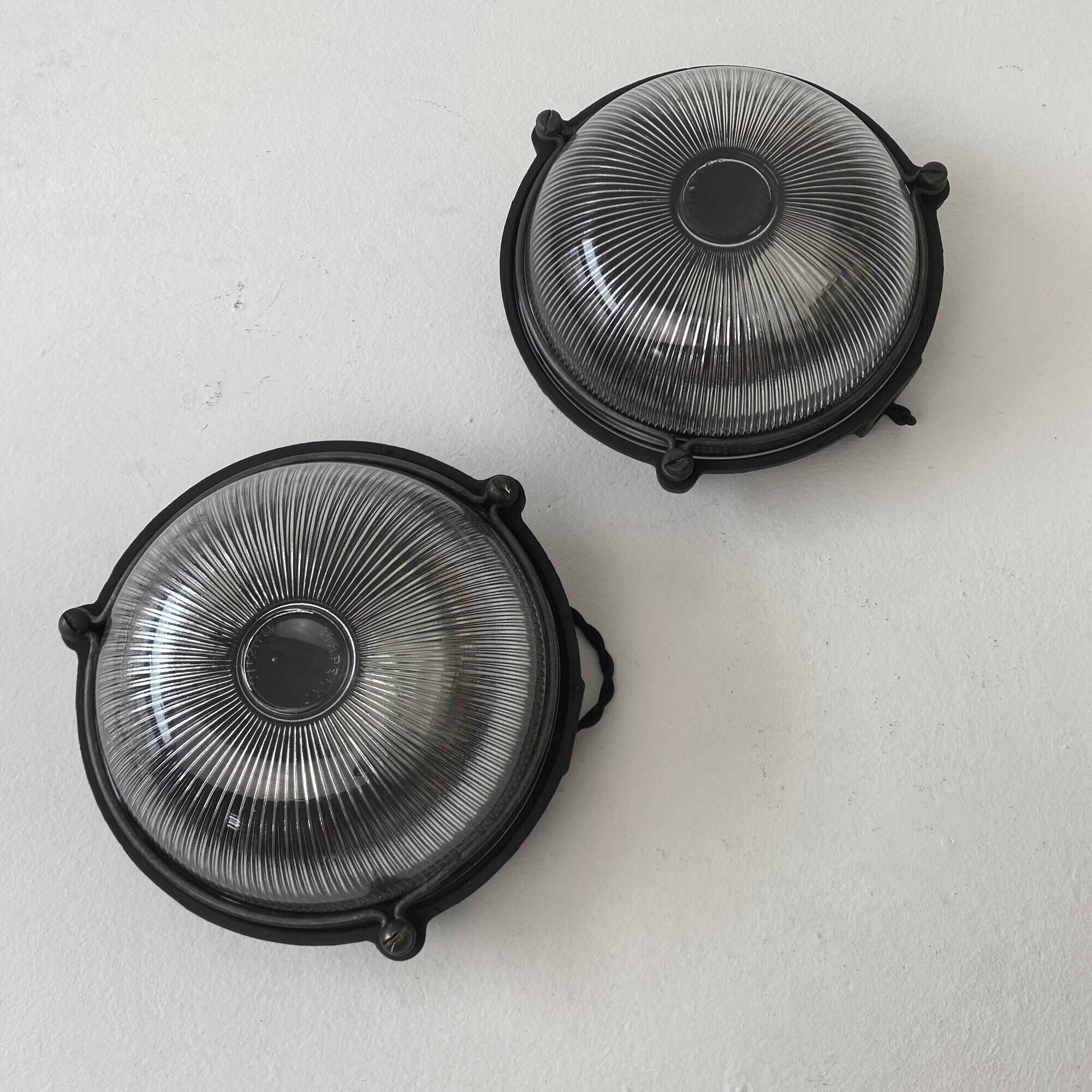 Pair of old “mapelec amiens” industrial wall lights