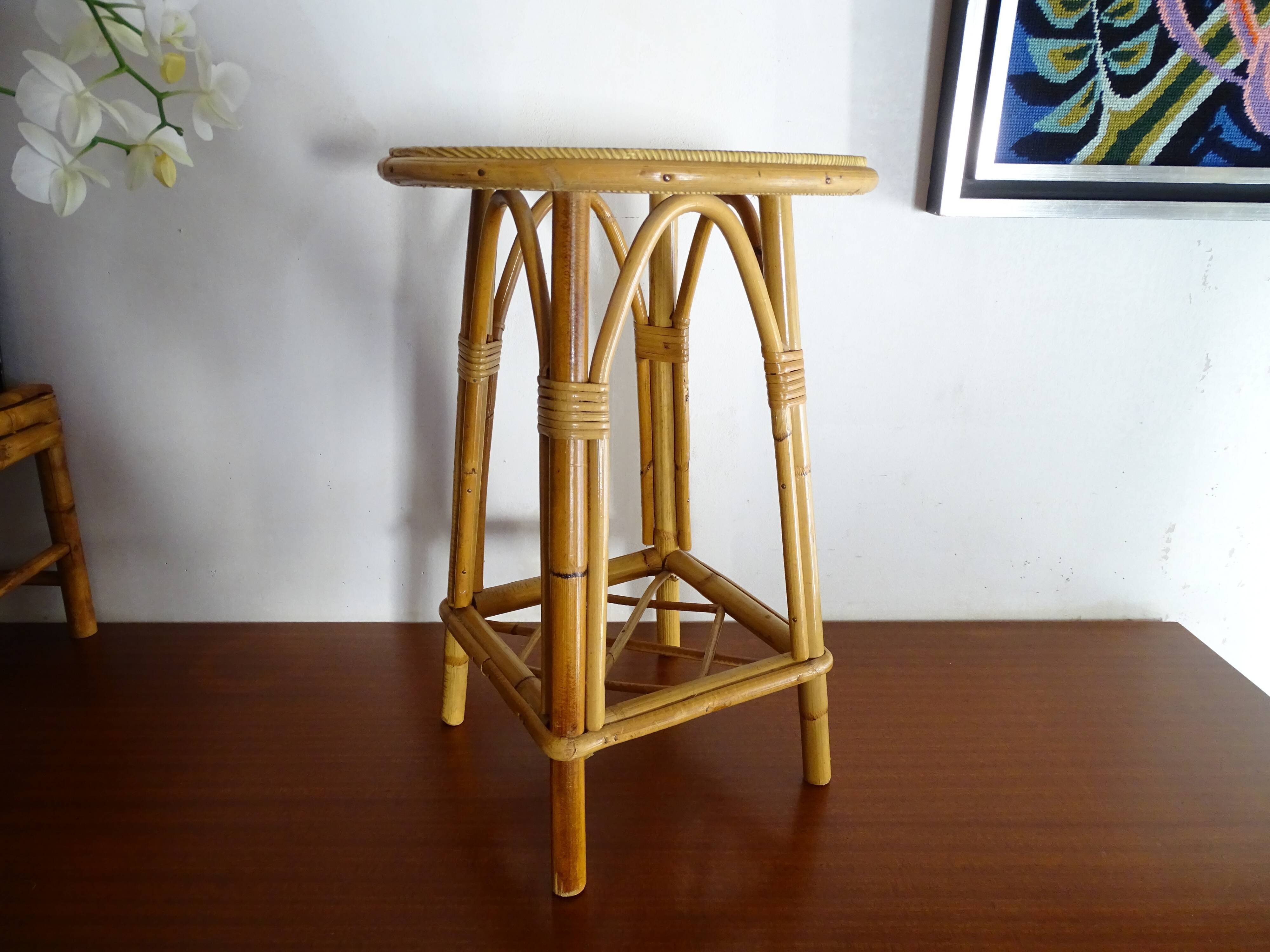 Vintage rattan stool 60's 70's