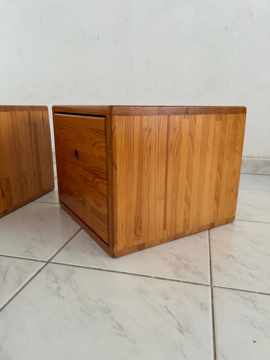 Vintage set of two small cabinets pinewood